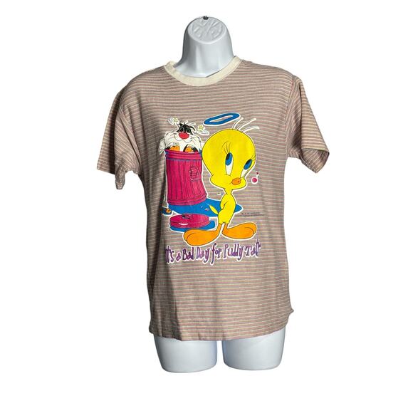 Vintage Looney Tunes It's a Bad Day for Puddy TatTweety & Sylvester Ringer Tee - Picture 1 of 6